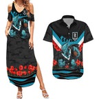 Personalised Port Adelaide Power ANZAC Couples Matching Summer Maxi Dress and Hawaiian Shirt Military Remembrance Australian Football Mascot Camouflage