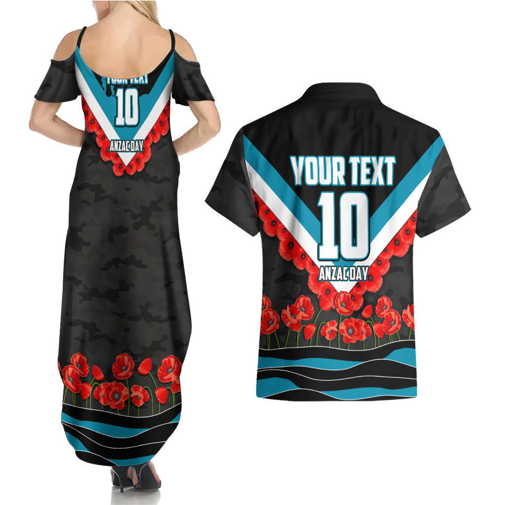 Personalised Port Adelaide Power ANZAC Couples Matching Summer Maxi Dress and Hawaiian Shirt Military Remembrance Australian Football Mascot Camouflage