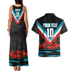 Personalised Port Adelaide Power ANZAC Couples Matching Tank Maxi Dress and Hawaiian Shirt Military Remembrance Australian Football Mascot Camouflage