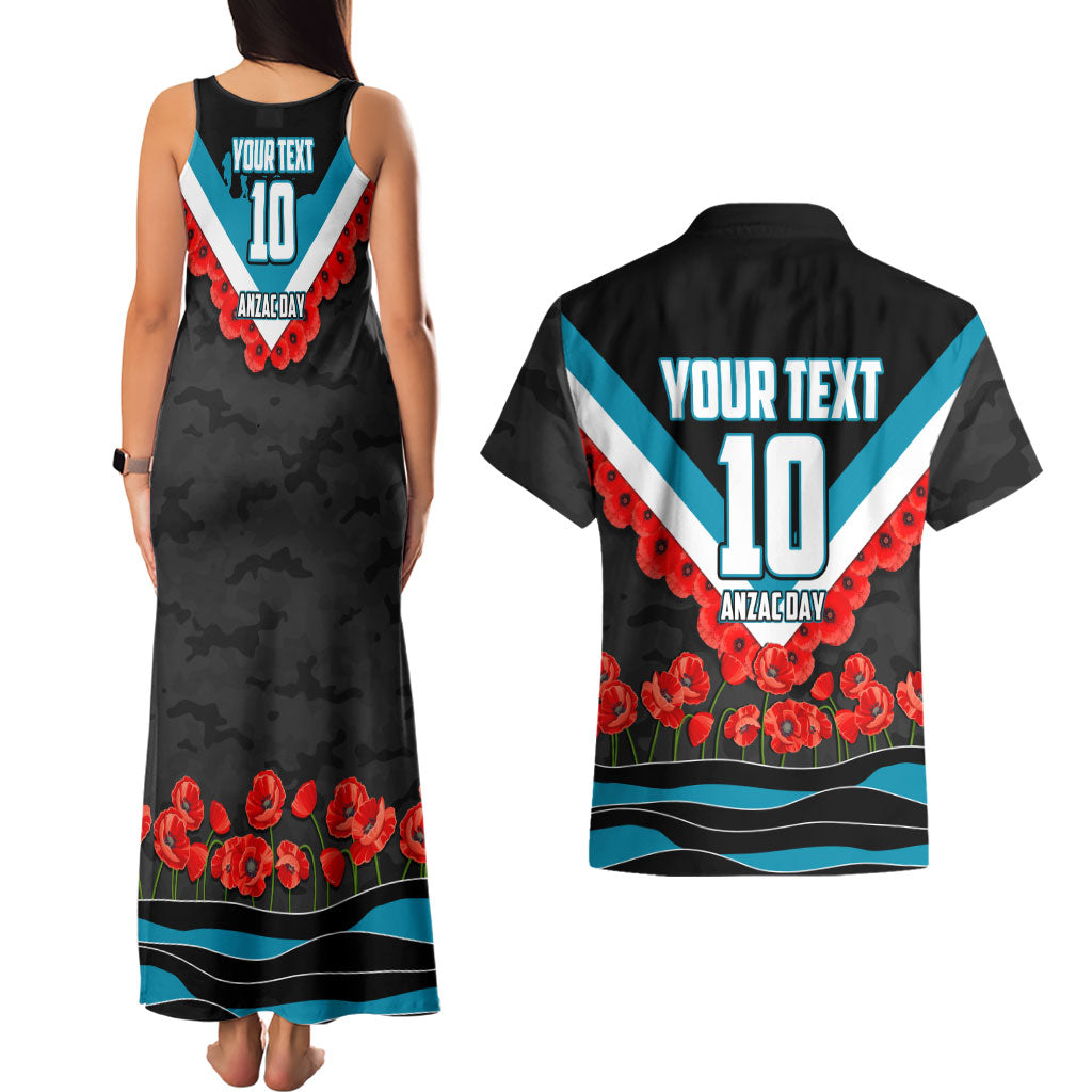 Personalised Port Adelaide Power ANZAC Couples Matching Tank Maxi Dress and Hawaiian Shirt Military Remembrance Australian Football Mascot Camouflage