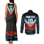 Personalised Port Adelaide Power ANZAC Couples Matching Tank Maxi Dress and Long Sleeve Button Shirt Military Remembrance Australian Football Mascot Camouflage