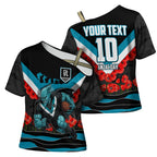 Personalised Port Adelaide Power ANZAC Cross Shoulder Shirt Military Remembrance Australian Football Mascot Camouflage