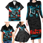 Personalised Port Adelaide Power ANZAC Family Matching Long Sleeve Bodycon Dress and Hawaiian Shirt Military Remembrance Australian Football Mascot Camouflage