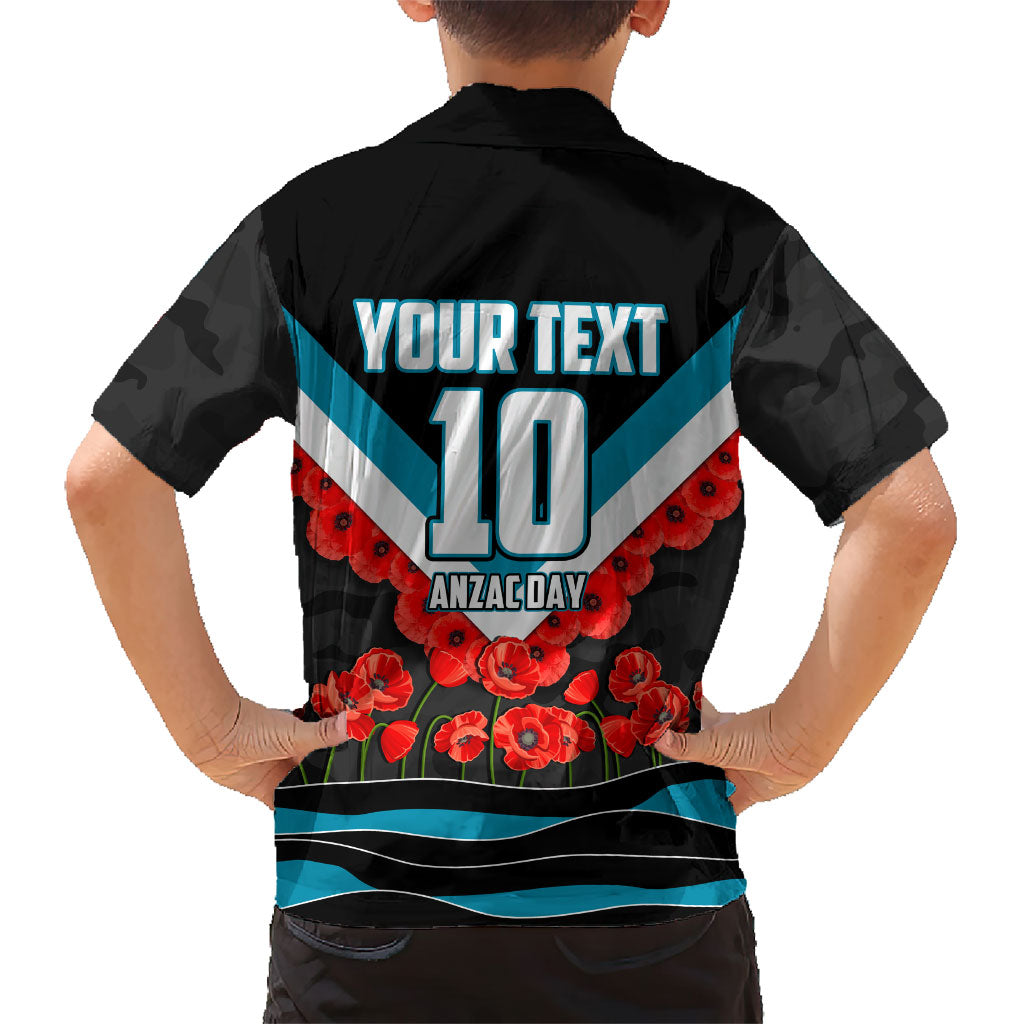 Personalised Port Adelaide Power ANZAC Family Matching Long Sleeve Bodycon Dress and Hawaiian Shirt Military Remembrance Australian Football Mascot Camouflage