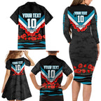 Personalised Port Adelaide Power ANZAC Family Matching Long Sleeve Bodycon Dress and Hawaiian Shirt Military Remembrance Australian Football Mascot Camouflage