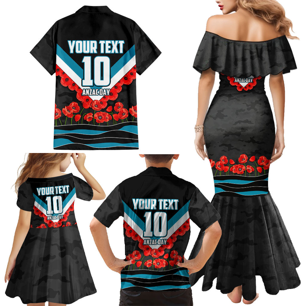 Personalised Port Adelaide Power ANZAC Family Matching Mermaid Dress and Hawaiian Shirt Military Remembrance Australian Football Mascot Camouflage