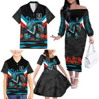 Personalised Port Adelaide Power ANZAC Family Matching Off The Shoulder Long Sleeve Dress and Hawaiian Shirt Military Remembrance Australian Football Mascot Camouflage