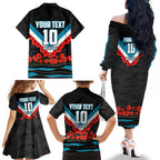 Personalised Port Adelaide Power ANZAC Family Matching Off The Shoulder Long Sleeve Dress and Hawaiian Shirt Military Remembrance Australian Football Mascot Camouflage