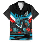 Personalised Port Adelaide Power ANZAC Family Matching Off The Shoulder Long Sleeve Dress and Hawaiian Shirt Military Remembrance Australian Football Mascot Camouflage