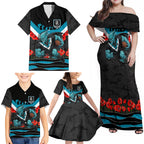 Personalised Port Adelaide Power ANZAC Family Matching Off Shoulder Maxi Dress and Hawaiian Shirt Military Remembrance Australian Football Mascot Camouflage