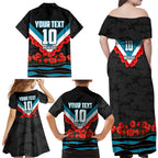 Personalised Port Adelaide Power ANZAC Family Matching Off Shoulder Maxi Dress and Hawaiian Shirt Military Remembrance Australian Football Mascot Camouflage
