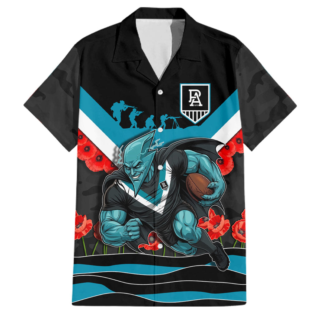 Personalised Port Adelaide Power ANZAC Family Matching Off Shoulder Maxi Dress and Hawaiian Shirt Military Remembrance Australian Football Mascot Camouflage