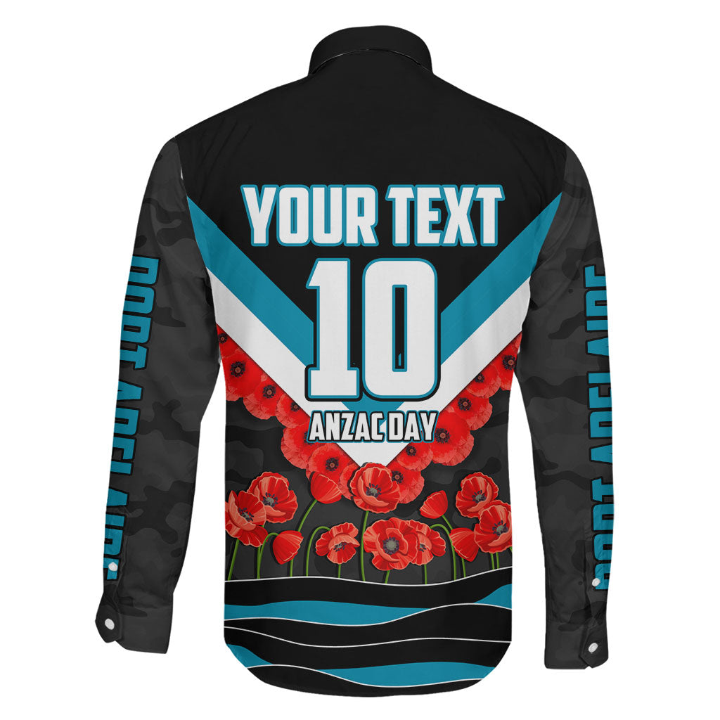 Personalised Port Adelaide Power ANZAC Family Matching Off Shoulder Maxi Dress and Hawaiian Shirt Military Remembrance Australian Football Mascot Camouflage