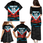 Personalised Port Adelaide Power ANZAC Family Matching Puletasi and Hawaiian Shirt Military Remembrance Australian Football Mascot Camouflage
