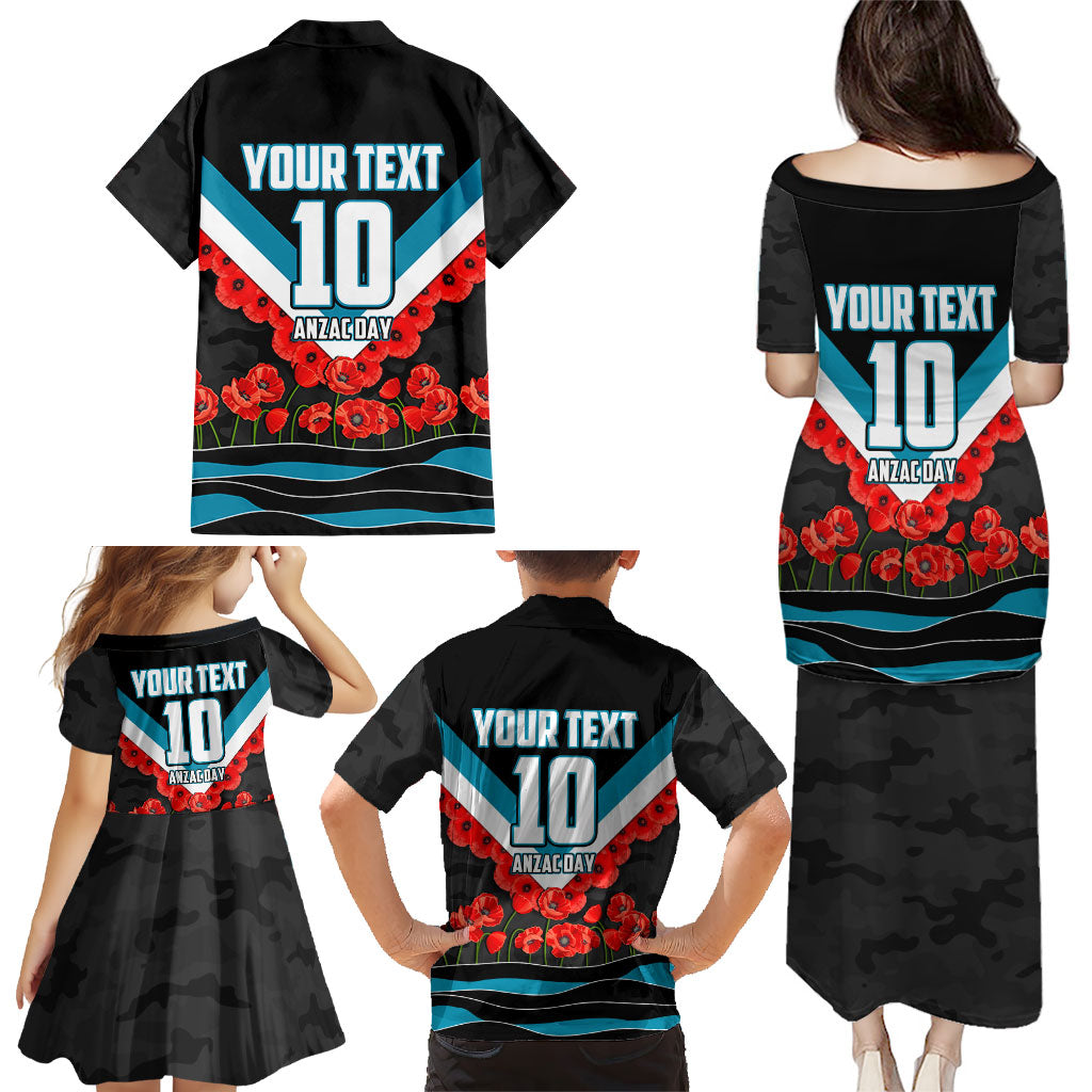 Personalised Port Adelaide Power ANZAC Family Matching Puletasi and Hawaiian Shirt Military Remembrance Australian Football Mascot Camouflage