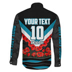 Personalised Port Adelaide Power ANZAC Family Matching Puletasi and Hawaiian Shirt Military Remembrance Australian Football Mascot Camouflage