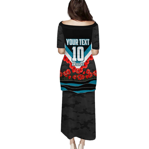 Personalised Port Adelaide Power ANZAC Family Matching Puletasi and Hawaiian Shirt Military Remembrance Australian Football Mascot Camouflage