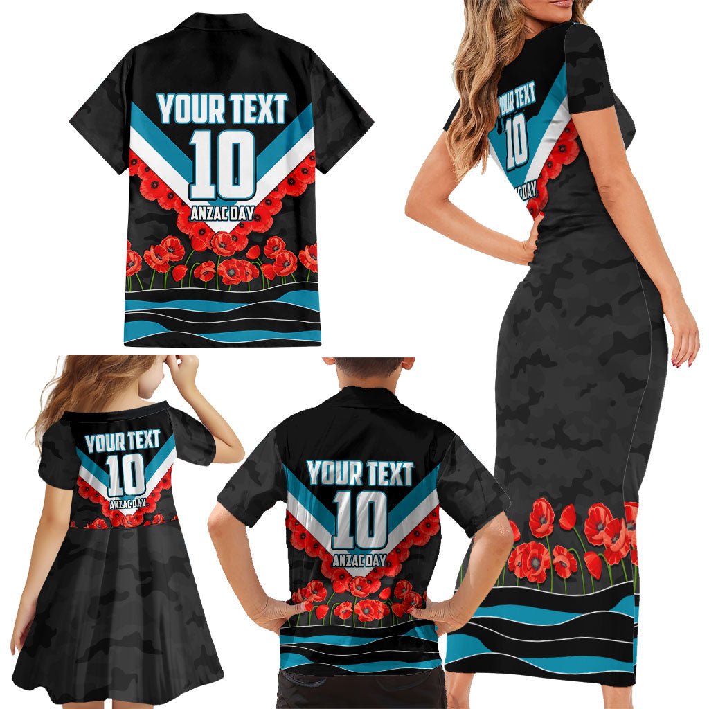 Personalised Port Adelaide Power ANZAC Family Matching Short Sleeve Bodycon Dress and Hawaiian Shirt Military Remembrance Australian Football Mascot Camouflage