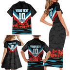 Personalised Port Adelaide Power ANZAC Family Matching Short Sleeve Bodycon Dress and Hawaiian Shirt Military Remembrance Australian Football Mascot Camouflage