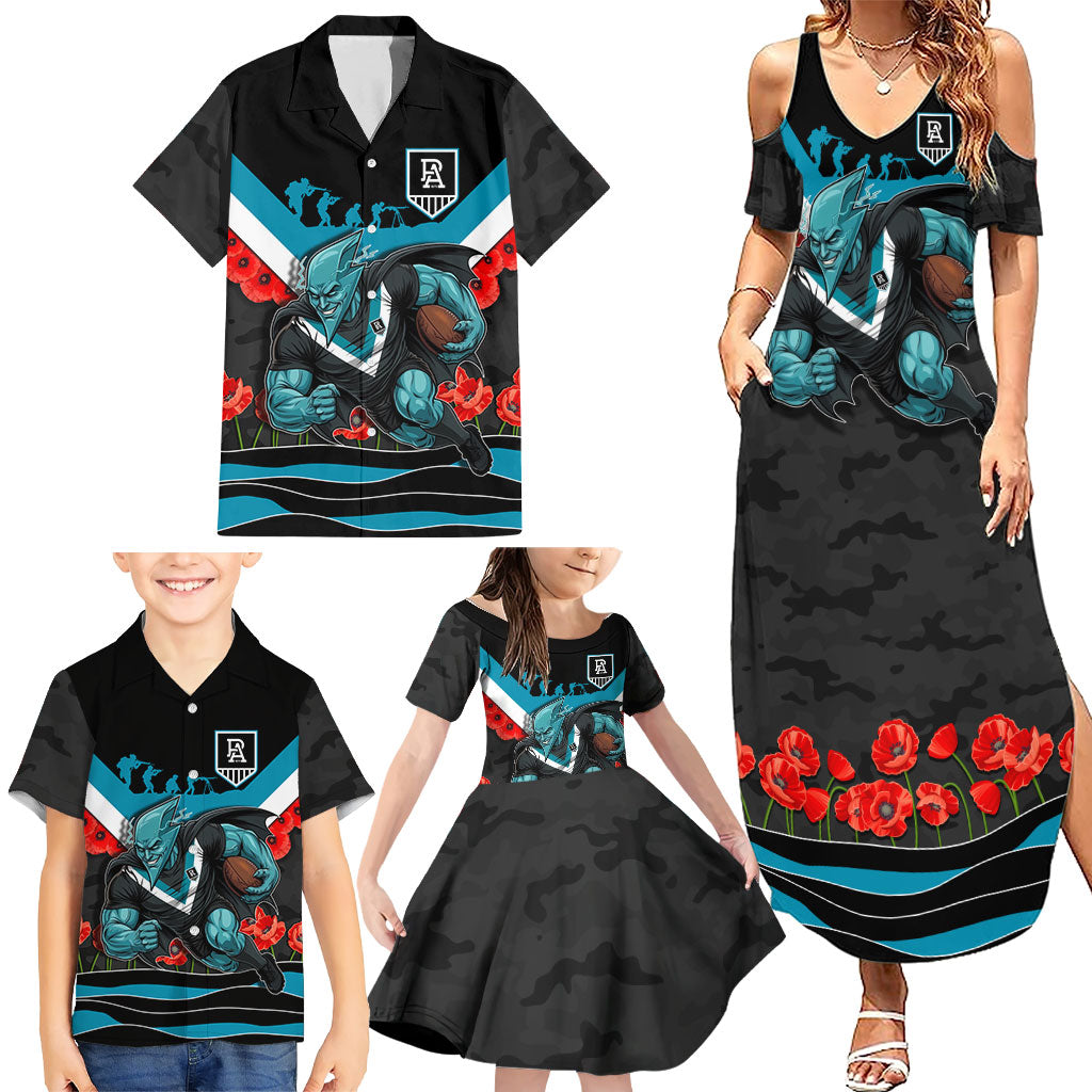 Personalised Port Adelaide Power ANZAC Family Matching Summer Maxi Dress and Hawaiian Shirt Military Remembrance Australian Football Mascot Camouflage