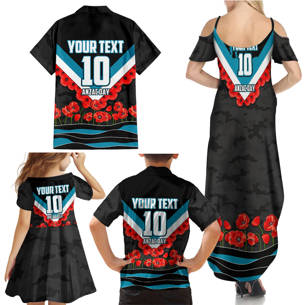 Personalised Port Adelaide Power ANZAC Family Matching Summer Maxi Dress and Hawaiian Shirt Military Remembrance Australian Football Mascot Camouflage
