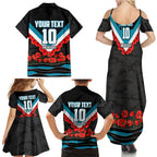 Personalised Port Adelaide Power ANZAC Family Matching Summer Maxi Dress and Hawaiian Shirt Military Remembrance Australian Football Mascot Camouflage