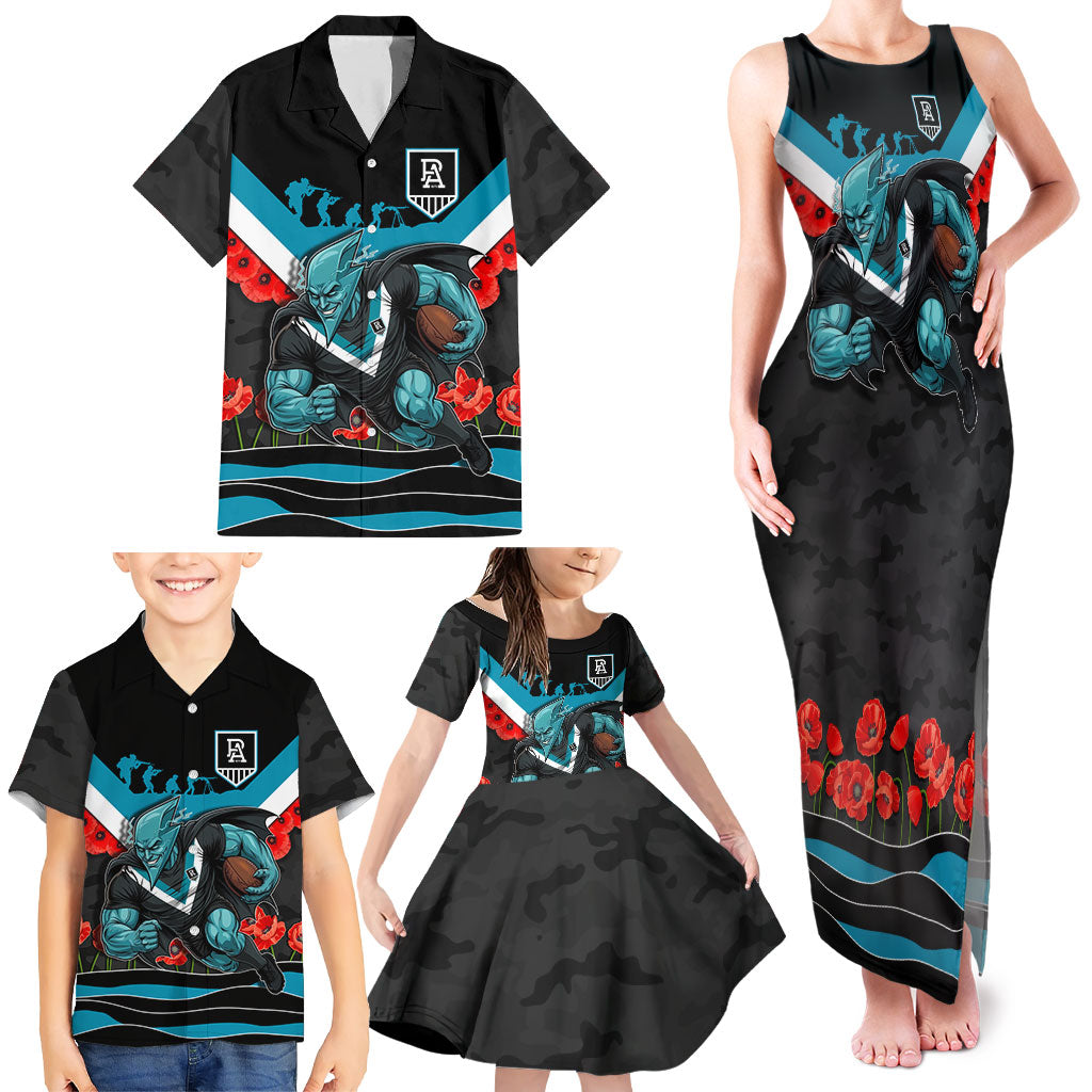 Personalised Port Adelaide Power ANZAC Family Matching Tank Maxi Dress and Hawaiian Shirt Military Remembrance Australian Football Mascot Camouflage