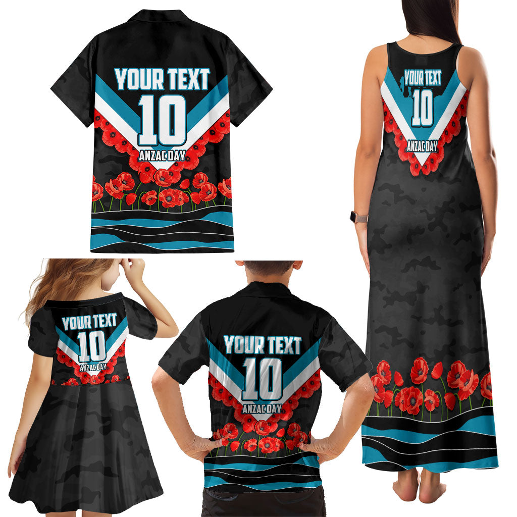 Personalised Port Adelaide Power ANZAC Family Matching Tank Maxi Dress and Hawaiian Shirt Military Remembrance Australian Football Mascot Camouflage