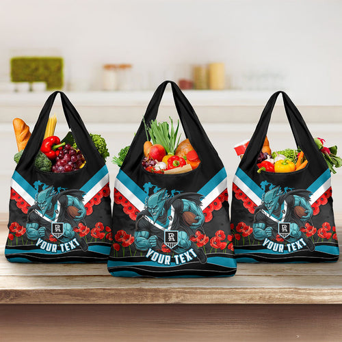 Personalised Port Adelaide Power ANZAC Grocery Bag Military Remembrance Australian Football Mascot Camouflage