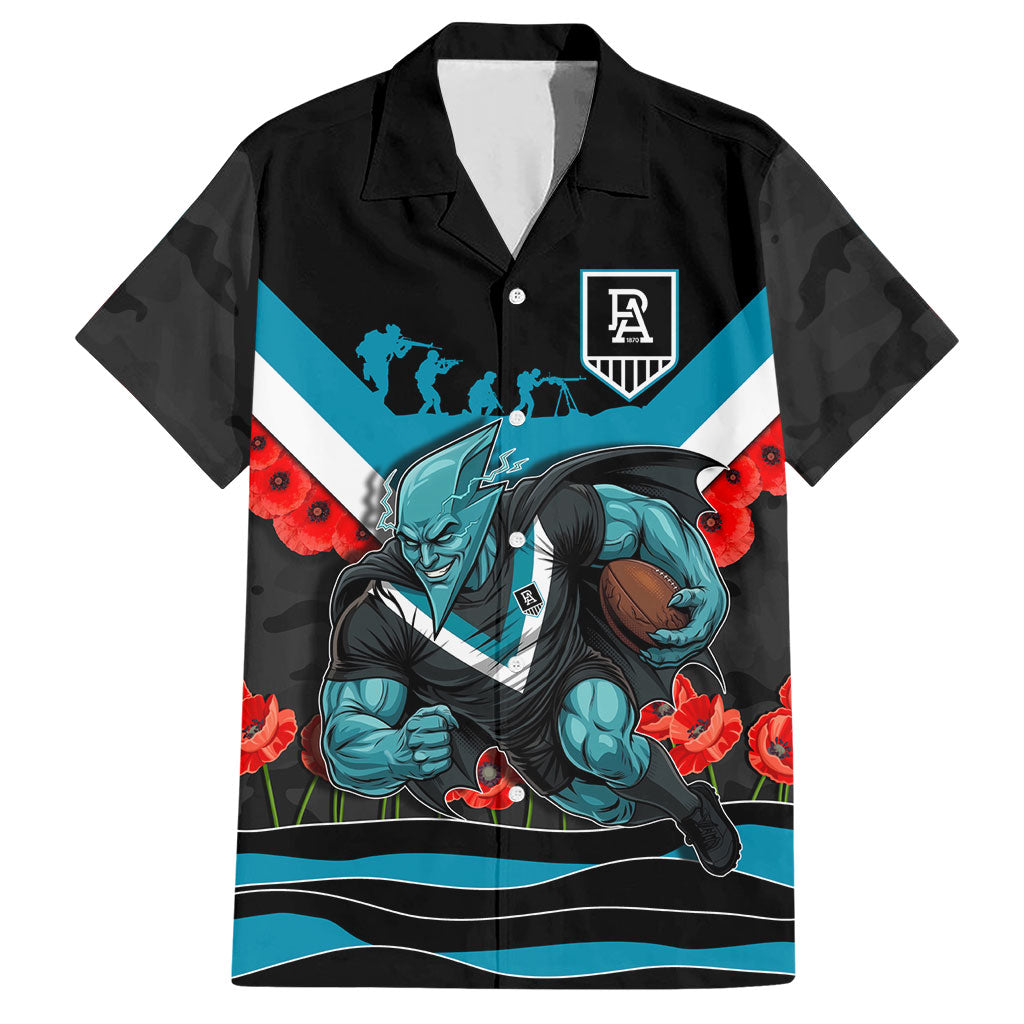 Personalised Port Adelaide Power ANZAC Hawaiian Shirt Military Remembrance Australian Football Mascot Camouflage