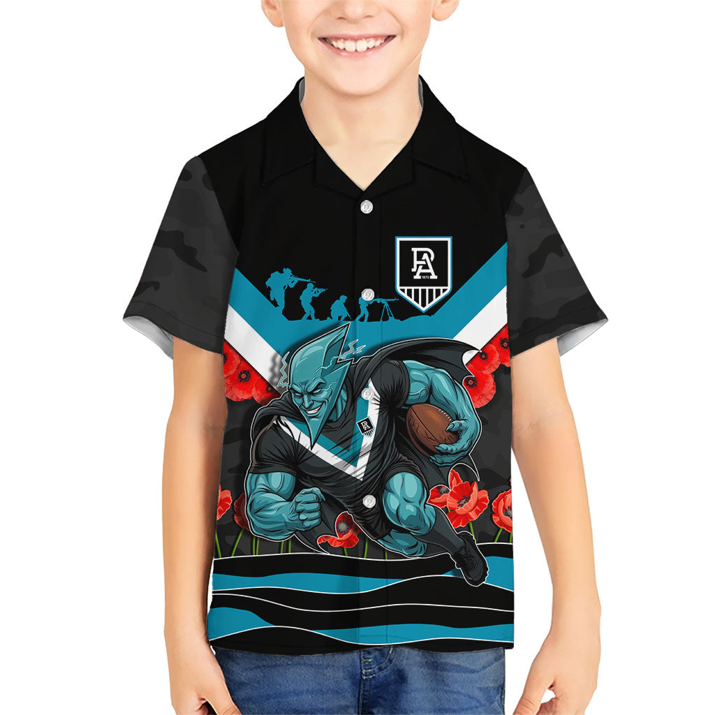 Personalised Port Adelaide Power ANZAC Hawaiian Shirt Military Remembrance Australian Football Mascot Camouflage