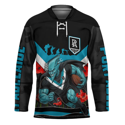 Personalised Port Adelaide Power ANZAC Hockey Jersey Military Remembrance Australian Football Mascot Camouflage