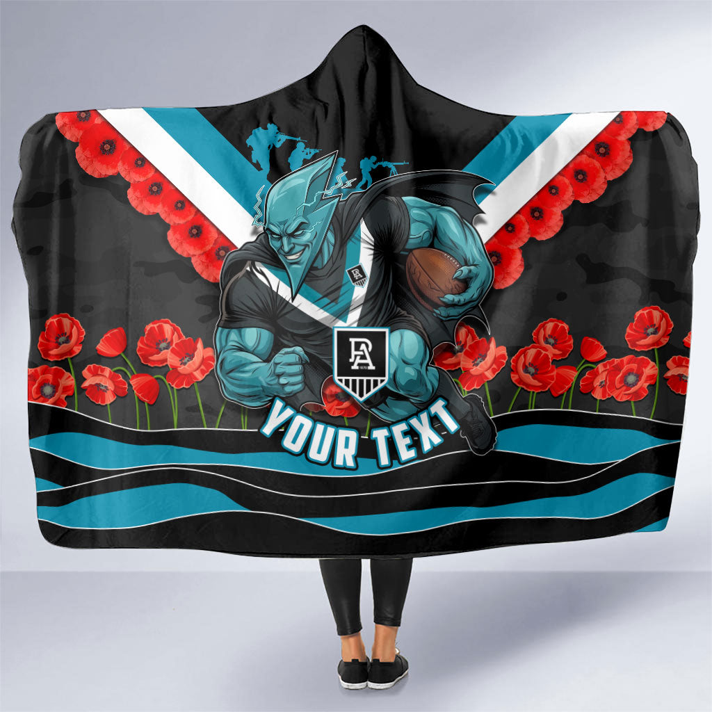 Personalised Port Adelaide Power ANZAC Hooded Blanket Military Remembrance Australian Football Mascot Camouflage