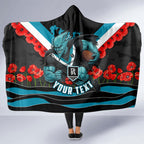 Personalised Port Adelaide Power ANZAC Hooded Blanket Military Remembrance Australian Football Mascot Camouflage