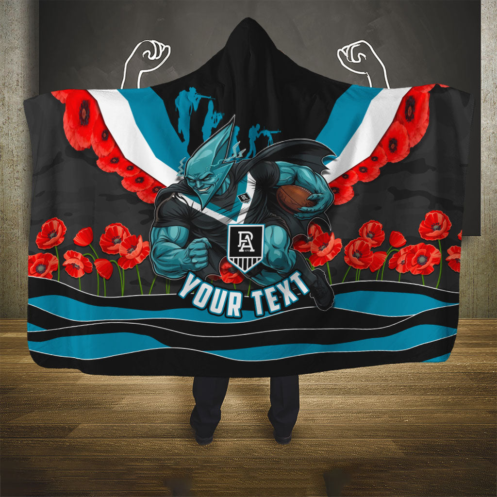 Personalised Port Adelaide Power ANZAC Hooded Blanket Military Remembrance Australian Football Mascot Camouflage