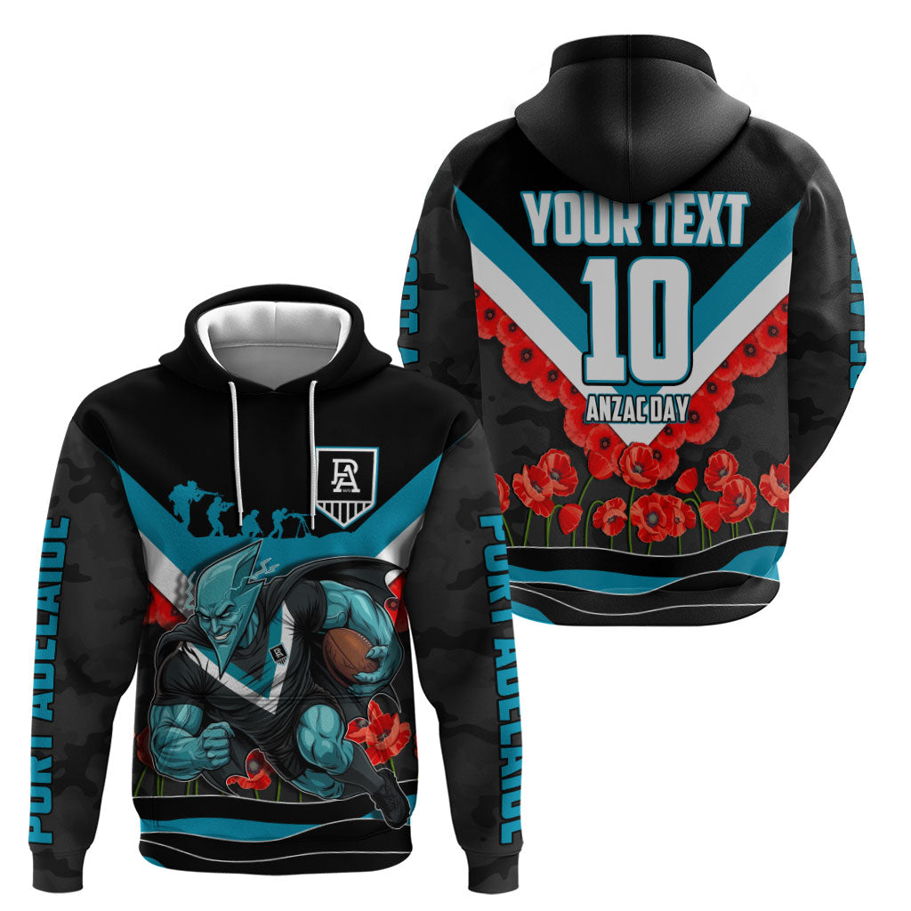 Personalised Port Adelaide Power ANZAC Hoodie Military Remembrance Australian Football Mascot Camouflage
