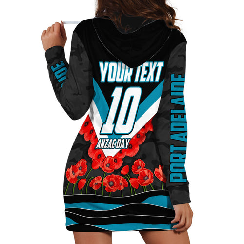 Personalised Port Adelaide Power ANZAC Hoodie Dress Military Remembrance Australian Football Mascot Camouflage