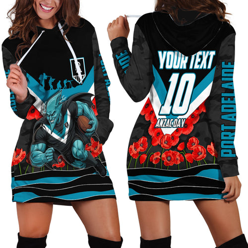 Personalised Port Adelaide Power ANZAC Hoodie Dress Military Remembrance Australian Football Mascot Camouflage