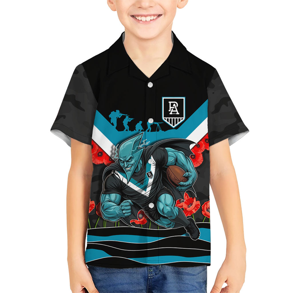 Personalised Port Adelaide Power ANZAC Kid Hawaiian Shirt Military Remembrance Australian Football Mascot Camouflage