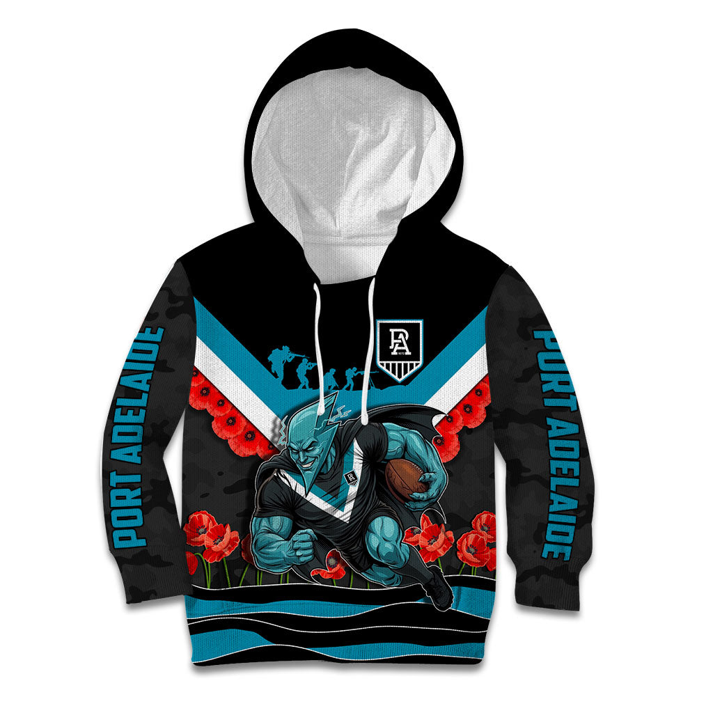 Personalised Port Adelaide Power ANZAC Kid Hoodie Military Remembrance Australian Football Mascot Camouflage