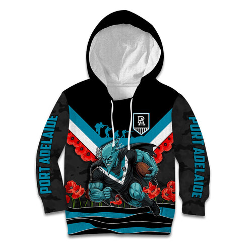 Personalised Port Adelaide Power ANZAC Kid Hoodie Military Remembrance Australian Football Mascot Camouflage