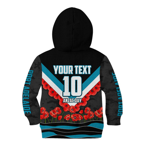 Personalised Port Adelaide Power ANZAC Kid Hoodie Military Remembrance Australian Football Mascot Camouflage