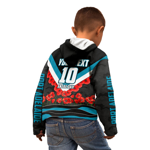 Personalised Port Adelaide Power ANZAC Kid Hoodie Military Remembrance Australian Football Mascot Camouflage