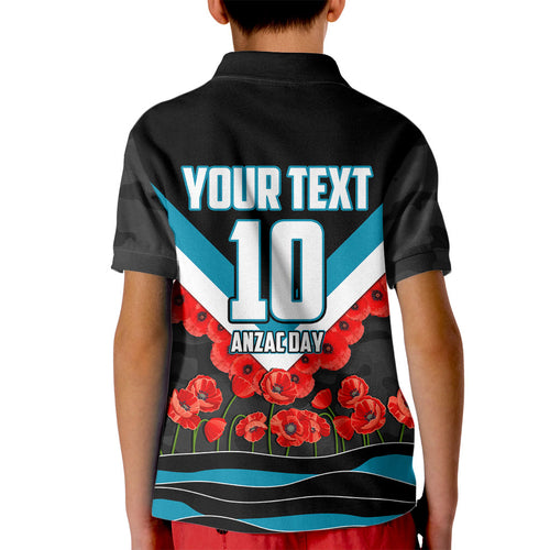 Personalised Port Adelaide Power ANZAC Kid Polo Shirt Military Remembrance Australian Football Mascot Camouflage
