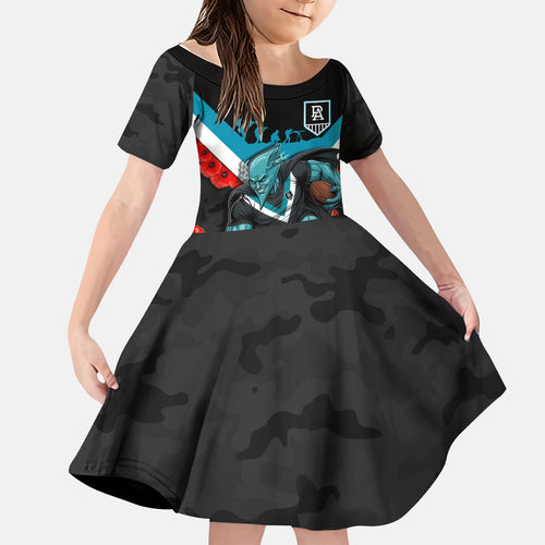 Personalised Port Adelaide Power ANZAC Kid Short Sleeve Dress Military Remembrance Australian Football Mascot Camouflage