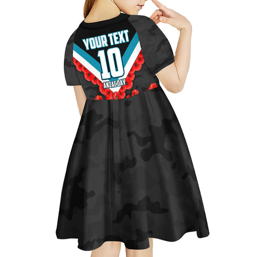 Personalised Port Adelaide Power ANZAC Kid Short Sleeve Dress Military Remembrance Australian Football Mascot Camouflage