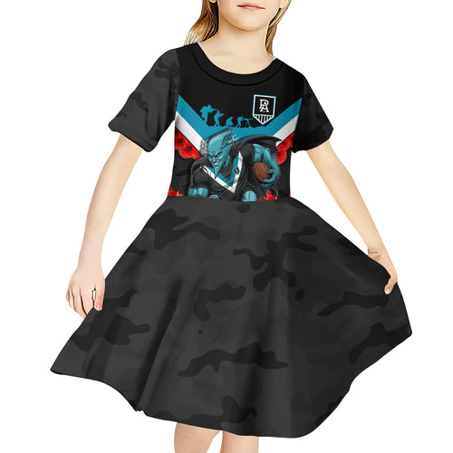 Personalised Port Adelaide Power ANZAC Kid Short Sleeve Dress Military Remembrance Australian Football Mascot Camouflage