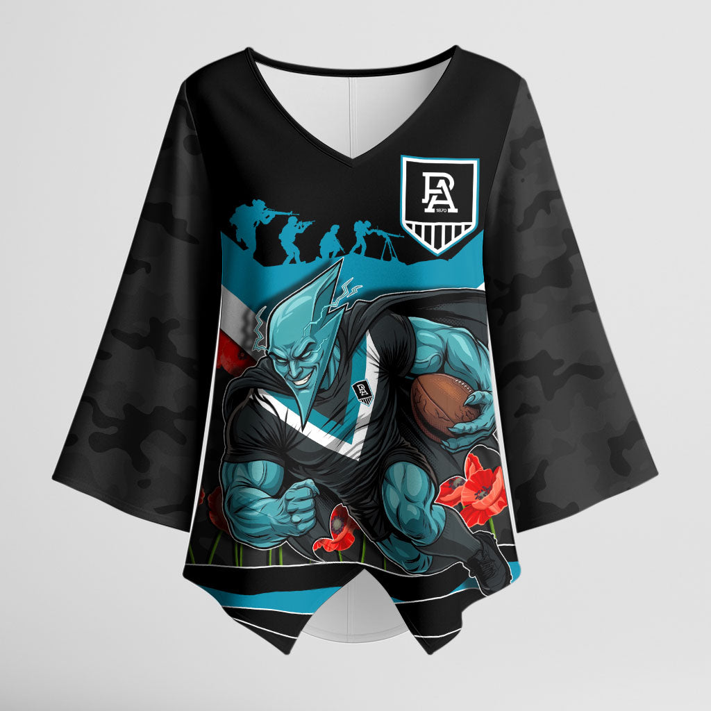 Personalised Port Adelaide Power ANZAC Kimono Sleeve Blouse Military Remembrance Australian Football Mascot Camouflage