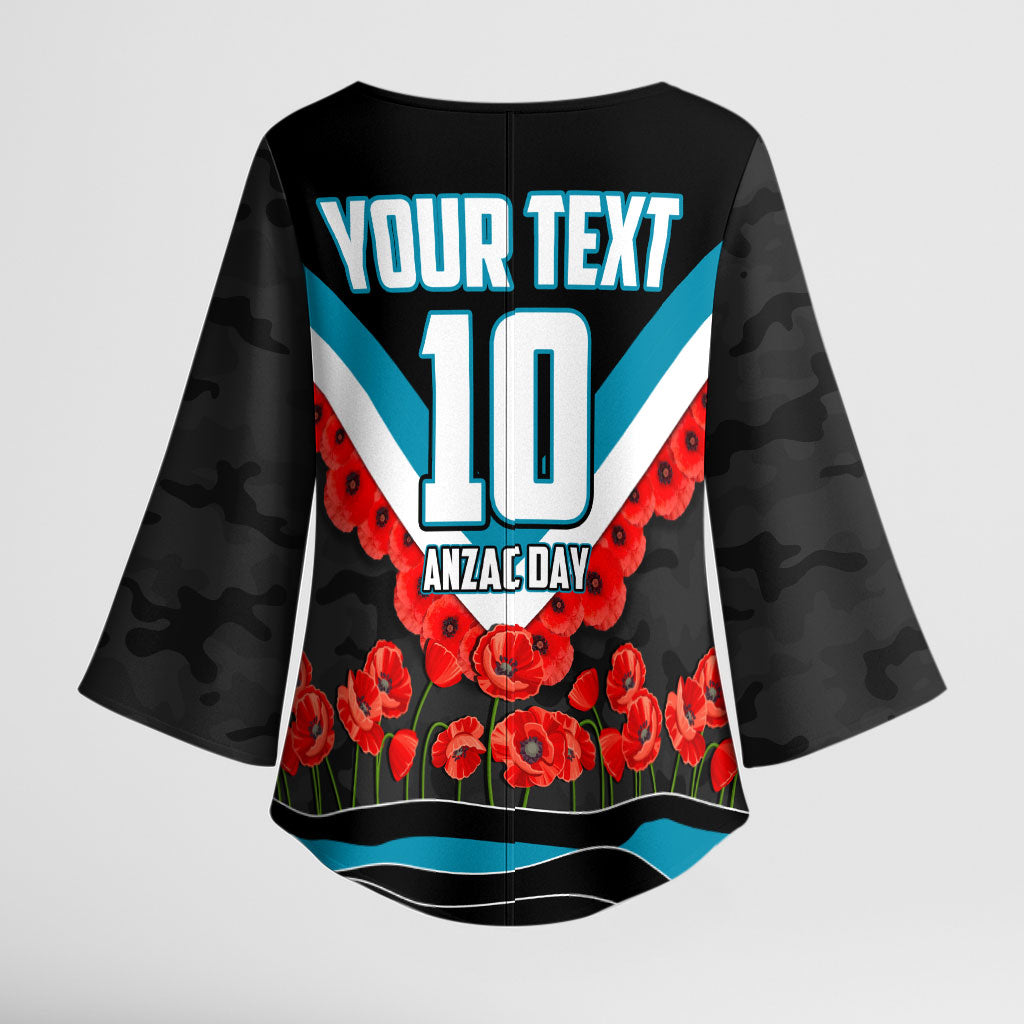 Personalised Port Adelaide Power ANZAC Kimono Sleeve Blouse Military Remembrance Australian Football Mascot Camouflage