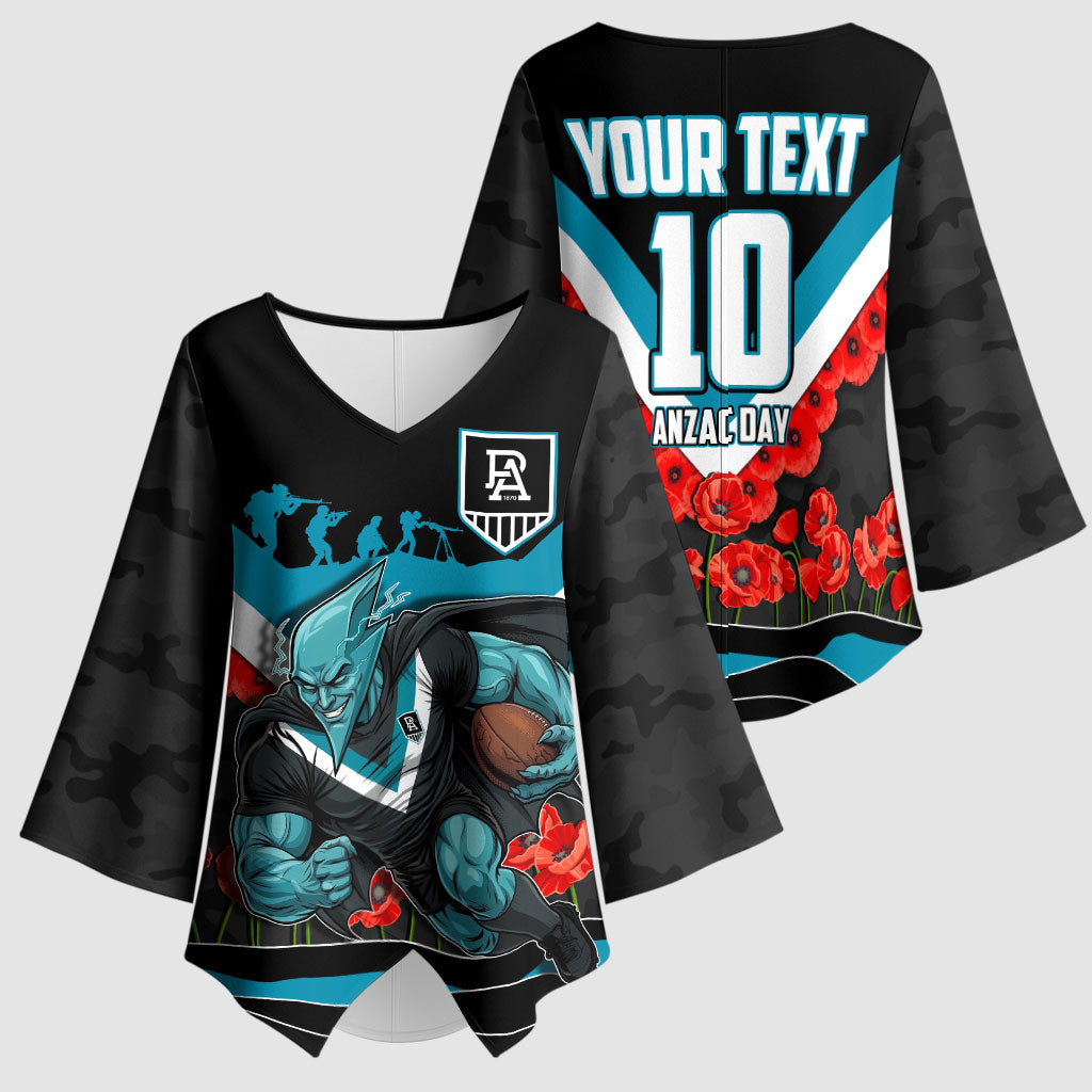 Personalised Port Adelaide Power ANZAC Kimono Sleeve Blouse Military Remembrance Australian Football Mascot Camouflage